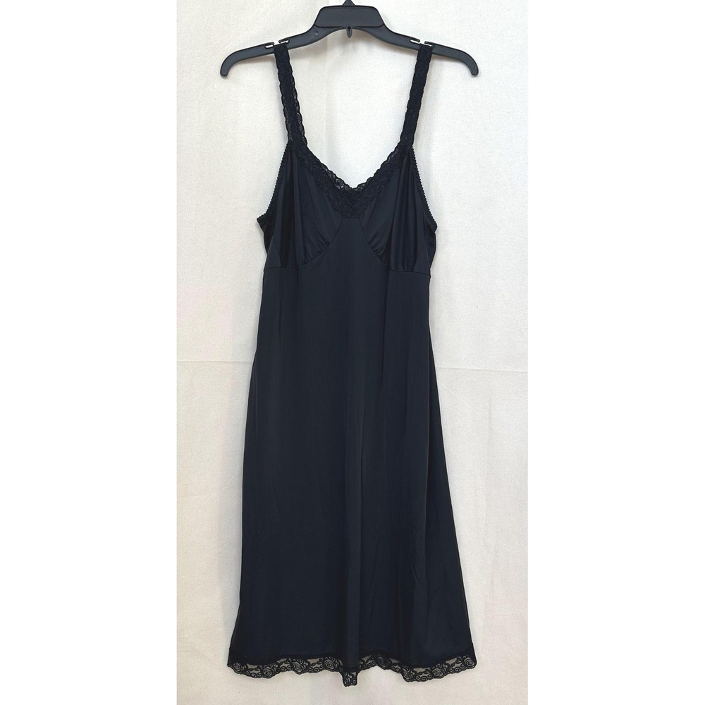 Cabernet 80s Black Babydoll Lace Trim Full Slip Dress Sz 40 26 in USA‎ 27041 Vtg